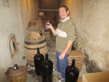 Michel tasting the Grenache as we agree on best assemblages