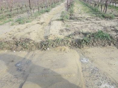 Clay (argile) run off on the road 